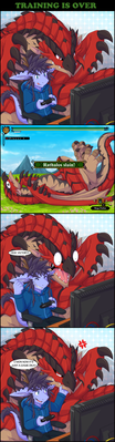 Training Is Over
art by cyber-zai
Keywords: comic;videogame;monster_hunter;dragon;wyvern;rathalos;male;feral;anthro;humor;non-adult;cyber-zai