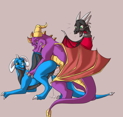 Surprise!
art by cyndi
Keywords: videogame;spyro_the_dragon;spyro;cynder;dragon;dragness;male;female;anthro;M/F;penis;from_behind;vaginal_penetration;spooge;cyndi