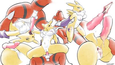 Renamon and Guilmon Having Sex
art by d-wop
Keywords: anime;digimon;renamon;guilmon;dragon;furry;canine;fox;male;female;anthro;breasts;M/F;penis;vagina;69;oral;from_behind;reverse_cowgirl;masturbation;spooge;closeup;d-wop