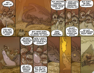 The Lonely Mountain
art by oglaf
Keywords: comic;lord_of_the_rings;lotr;dwarf;dragon;wyvern;smaug;male;solo;hoard;dildo;humor;oglaf