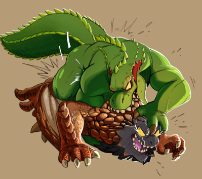 Bazelgeuse and Deviljho
art by daftpatriot
Keywords: videogame;monster_hunter;dragon;wyvern;bazelgeuse;deviljho;male;anthro;M/M;from_behind;anal;daftpatriot