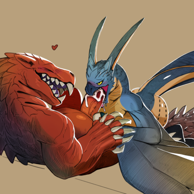 Legiana and Odogaron
art by daftpatriot
Keywords: videogame;monster_hunter;dragon;wyvern;legiana;odogaron;male;anthro;M/M;oral;penis;spooge;daftpatriot