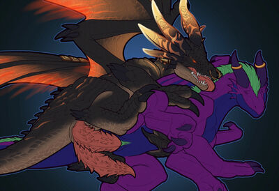 Ebyssian Spooning
art by dahurg_the_dragon
Keywords: videogame;world_of_warcraft;dragon;dragoness;male;female;feral;M/F;penis;hemipenis;spoons;vaginal_penetration;dahurgthedragon