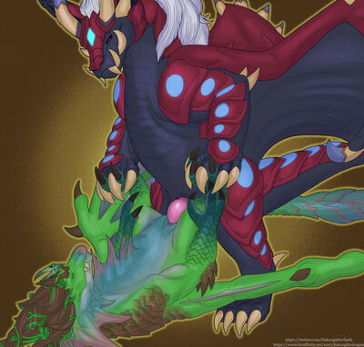 Merithra Piledriver
art by dahurg_the_dragon
Keywords: videogame;world_of_warcraft;merithra;dragon;dragoness;male;female;feral;M/F;penis;missionary;cloacal_penetration;dahurgthedragon