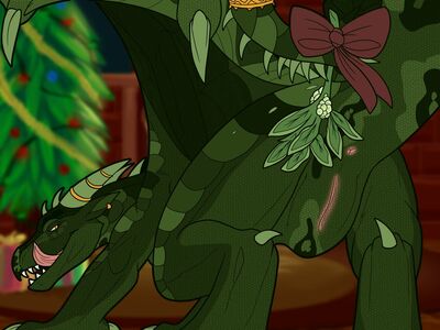 Hybrid Mistletoe (Wings_of_Fire)
art by dahurg_the_dragon
Keywords: wings_of_fire;nightwing;leafwing;hybrid;dragoness;female;feral;solo;vagina;presenting;holiday;dahurgthedragon