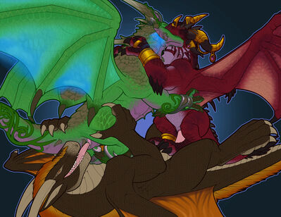 Triangle Position
art by dahurg_the_dragon
Keywords: videogame;world_of_warcraft;ysera;alexstrasza;dragon;dragoness;male;female;feral;M/F;threesome;penis;cowgirl;cloacal_penetration;oral;dahurgthedragon