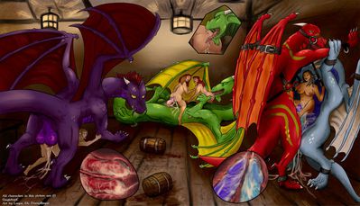 Tavern Party
art by dampfloque
Keywords: beast;dragon;male;feral;human;woman;female;M/F;orgy;penis;hemipenis;from_behind;cowgirl;missionary;reverse_cowgirl;double_penetration;internal;oral;anal;spooge;dampfloque