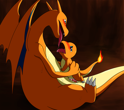 Charizard and Charmander
art by dancingchar
Keywords: anime;pokemon;dragon;dragoness;charizard;charmander;male;female;anthro;M/F;penis;cowgirl;spooge;dancingchar