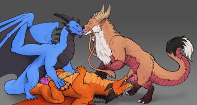 Three's A Party
art by danero
Keywords: eastern_dragon;dragon;male;feral;M/M;threeway;spitroast;penis;missionary;anal;oral;spooge;danero