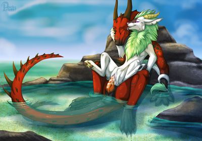 Sex on the Beach
art by darkarlett
Keywords: dragon;dragoness;male;female;anthro;M/F;penis;reverse_cowgirl;vaginal_penetration;beach;spooge;cannibalistic-tendencies