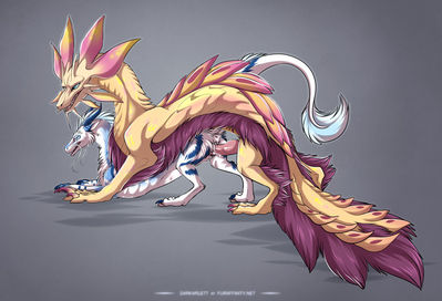 Mizutsune and Wolfie
art by darkarlett
Keywords: videogame;monster_hunter;eastern_dragon;dragon;mizutsune;dragoness;male;female;feral;M/F;penis;from_behind;vaginal_penetration;spooge;darkarlett