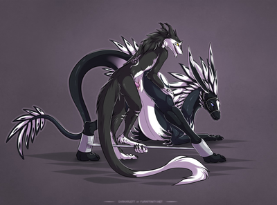 Playful Togetherness
art by darkarlett
Keywords: dragoness;female;feral;furry;hybrid;sergal;male;anthro;M/F;bondage;penis;from_behind;vaginal_penetration;darkarlett