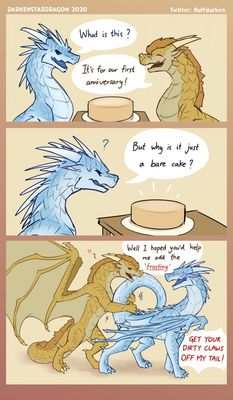 Icewing Frosting (Wings_of_Fire)
art by darkenstardragon
Keywords: comic;wings_of_fire;icewing;sandwing;winter;qibli;dragon;male;feral;M/M;from_behind;suggestive;humor;darkenstardragon