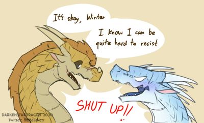 Mindreading 4 (Wings_of_Fire)
art by darkenstardragon
Keywords: comic;wings_of_fire;icewing;sandwing;qibli;winter;dragon;male;feral;M/M;suggestive;humor;darkenstardragon