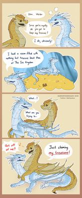 Winter and Qibli (Wings_of_Fire)
art by darkenstardragon
Keywords: comic;wings_of_fire;sandwing;icewing;winter;qibli;dragon;male;feral;M/M;suggestive;romance;non-adult;darkenstardragon