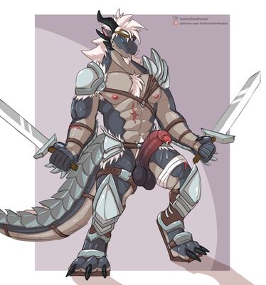 Triple Sword Style (Wings_of_Fire)
art by darkenstardragon
Keywords: wings_of_fire;nightwing;icewing;hybrid;dragon;male;anthro;solo;penis;suggestive;humor;darkenstardragon