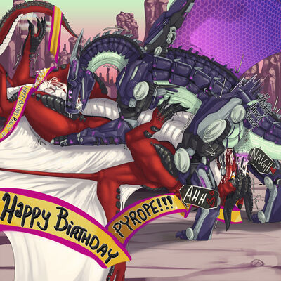 Birthday Facehumps (Wings_of_Fire)
art by dawnbringer42
Keywords: wings_of_fire;skywing;cyborg;dragon;dragoness;male;female;feral;M/F;penis;vagina;69;oral;ejaculation;spooge;dawnbringer42
