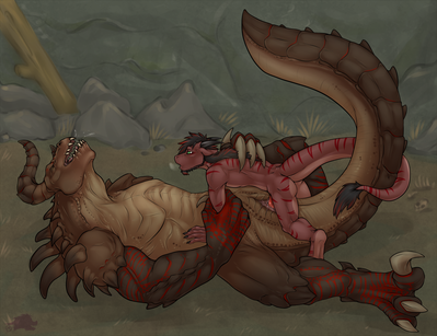 Mounting A Deathclaw
art by deezmo
Keywords: videogame;fallout;reptile;lizard;deathclaw;female;feral;dragon;male;anthro;M/F;penis;missionary;vaginal_penetration;spooge;deezmo