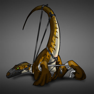 Exposed Raptor
art by dein-ra
Keywords: dinosaur;theropod;raptor;deinonychus;male;feral;solo;bondage;dildo;cloaca;dein-ra