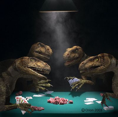 Deinonychus Poker
art by orion
Keywords: dinosaur;raptor;deinonychus;feral;humor;non-adult;orion