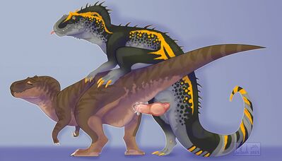Giganotosaurus and Tyrannosaurus
art by derosh
Keywords: dinosaur;theropod;giganotosaurus;tyrannosaurus_rex;trex;male;female;feral;M/F;penis;from_behind;cloacal_penetration;spooge;derosh