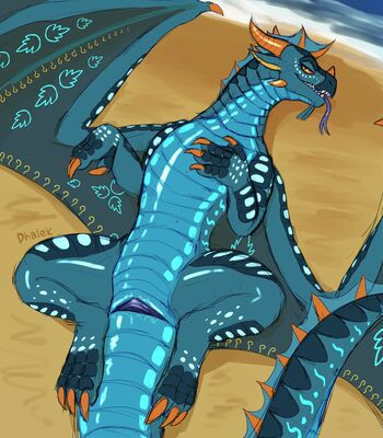 Azure on the Beach (Wings_of_Fire)
art by dhalek
Keywords: wings_of_fire;seawing;skywing;hybrid;dragoness;female;feral;solo;cloaca;beach;dhalek