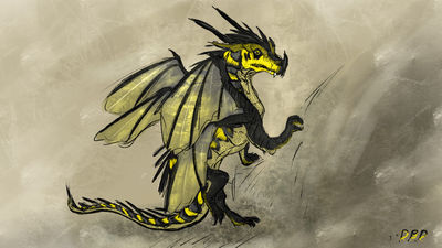 Bumblebee (Wings_of_Fire)
art by diamondbackdrake
Keywords: wings_of_fire;hivewing;bumblebee;dragon;hatchling;feral;solo;non-adult;diamondbackdrake