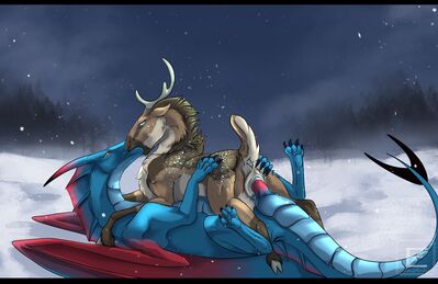 Dragon and Reindeer
art by dino900
Keywords: dragon;furry;cervine;reindeer;male;female;feral;M/F;penis;cowgirl;vaginal_penetration;dino900