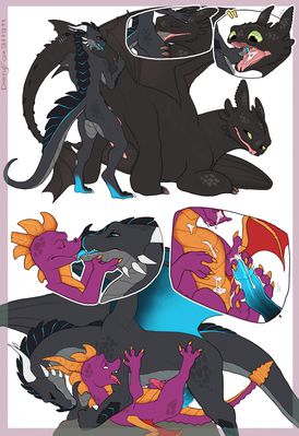 Dragon Love
art by dirtyfox911911
Keywords: videogame;spyro_the_dragon;how_to_train_your_dragon;httyd;dragon;spyro;toothless;night_fury;male;anthro;M/M;penis;from_behind;missionary;anal;oral;spooge;dirtyfox911911
