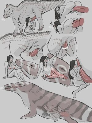 Dino Lover 2
art by dirtyhorror
Keywords: beast;dinosaur;hadrosaur;mosasaurus;male;feral;human;man;female;M/F;penis;missionary;from_behind;vaginal_penetration;oral;spooge;closeup;dirtyhorror