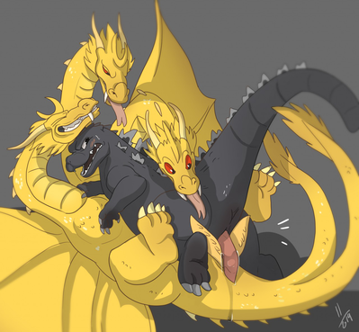 Godzilla vs King_Ghidorah
art by disturbed-mind
Keywords: godzilla;gojira;king_ghidorah;dragon;hydra;male;feral;anthro;M/M;penis;hemipenis;cowgirl;masturbation;disturbed-mind