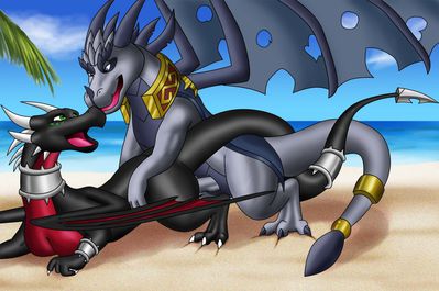 Sage and Cynder 1
art by dj-rodney
Keywords: videogame;spyro_the_dragon;cynder;dragon;dragoness;male;female;anthro;M/F;penis;from_behind;beach;dj-rodney