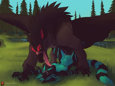 Gryphon and Feline
art by dog-bone
Keywords: gryphon;furry;feline;feral;anthro;breasts;M/F;penis;missionary;vaginal_penetration;spooge;dog-bone