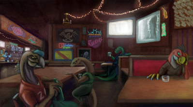 Raptor Dive Bar
art by dolphinwarrior
Keywords: dinosaur;theropod;raptor;oviraptor;anthro;non-adult;dolphinwarrior