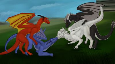 Hot Meeting
art by dorak
Keywords: dragon;dragoness;male;female;feral;M/F;orgy;from_behind;suggestive;dorak