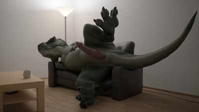 Rex Couch
art by doublescale
Keywords: dinosaur;theropod;tyrannosaurus_rex;trex;male;anthro;solo;penis;cgi;doublescale