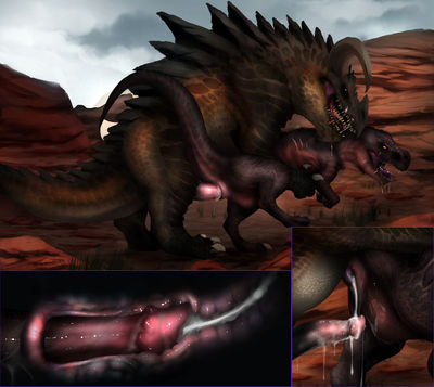 Torgon Bangs A Tyrannosaur
art by dradgien
Keywords: dragon;dinosaur;theropod;tyrannosaurus_rex;trex;male;female;feral;M/F;penis;cloaca;from_behind;cloacal_penetration;internal;ejaculation;orgasm;closeup;spooge;dradgien