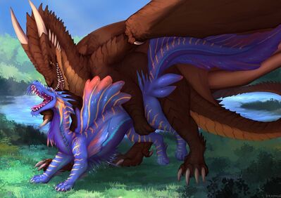 Anoroth and Wyorn Mating
art by dradmon
Keywords: dragon;dragoness;male;female;feral;M/F;from_behind;suggestive;dradmon