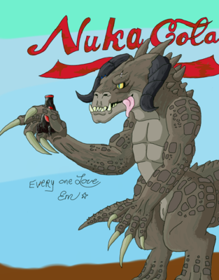 Nuka-Cola Deathclaw
art by dragon-man13
Keywords: videogame;fallout;lizard;reptile;deathclaw;anthro;non-adult;dragon-man13
