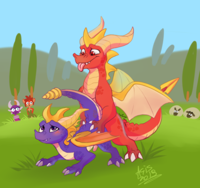 Flame and Spyro
art by dragonasis
Keywords: videogame;spyro_the_dragon;dragon;spyro;cynder;flame;male;anthro;M/M;penis;from_behind;anal;dragonasis