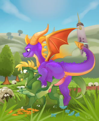 Sex With Spyro
art by dragonasis
Keywords: videogame;spyro_the_dragon;spyro;dragon;male;feral;M/M;penis;from_behind;anal;dragonasis