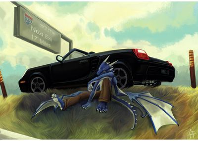 Ebb With The Flow
art by alradeck
Keywords: dragon;male;anthro;solo;automobile;non-adult;alradeck