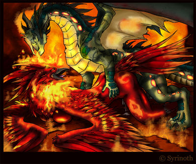 Dragon and Phoenix Having Sex
art by syrinoth
Keywords: dragon;phoenix;male;female;feral;anthro;breasts;M/F;penis;from_behind;spooge;syrinoth