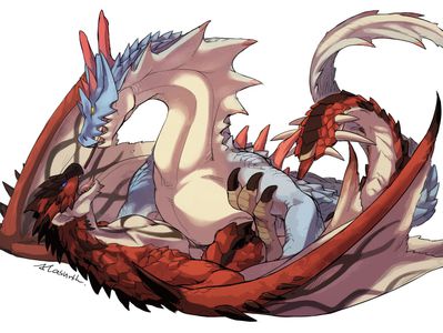 Lagiacrus and Rathalos 2
art by dragonshippo
Keywords: videogame;monster_hunter;dragon;wyvern;lagiacrus;rathalos;male;female;feral;M/F;suggestive;dragonshippo