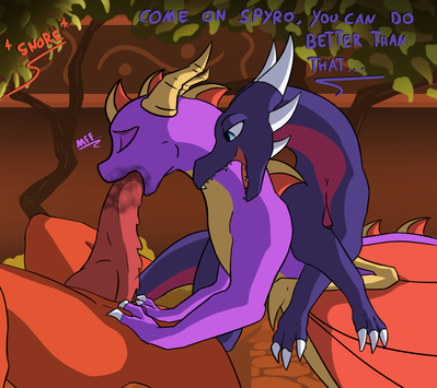 Pleasuring Ignitus 2
art by dragonsponies
Keywords: videogame;spyro_the_dragon;spyro;cynder;ignitus;dragon;dragoness;male;female;feral;M/M;penis;oral;closeup;spooge;dragonsponies