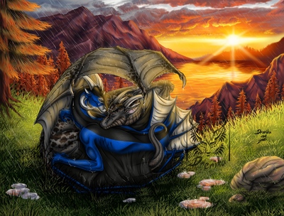 Rainy Sunset
art by drerika
Keywords: dragon;dragoness;male;female;feral;M/F;romance;non-adult;drerika