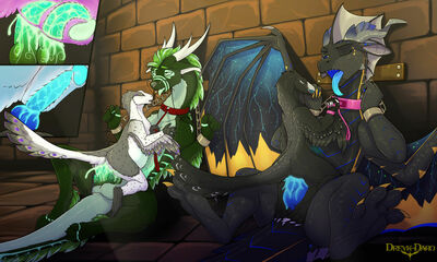 Dungeons and Dragons 2 (Wings_of_Fire)
art by dreyk-daro
Keywords: wings_of_fire;nightwing;seawing;hybrid;dragon;dinosaur;theropod;raptor;male;female;feral;M/F;bondage;penis;hemipenis;cowgirl;double_penetration;vaginal_penetration;anal;internal;ejaculation;spooge;dreyk-daro