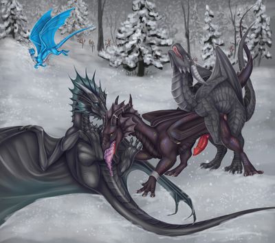 Drake Spitroast
art by dsw7 and fridaflame
Keywords: dragon;male;feral;M/M;penis;threeway;spitroast;oral;anal;spooge;dsw7;fridaflame