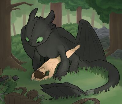 Hiccup and Toothless
art by ekayas
Keywords: beast;how_to_train_your_dragon;httyd;night_fury;toothless;hiccup;human;man;male;feral;M/M;missionary;suggestive;ekayas