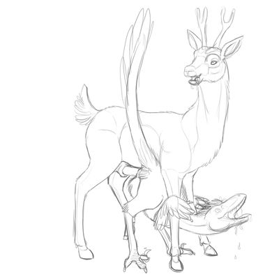 Deer Me Up
art by elster
Keywords: dinosaur;theropod;raptor;deinonychus;furry;cervine;deer;male;female;feral;M/F;penis;cloacal_penetration;elster